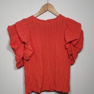 THML Vibrant Coral Blouse with Ruffled Sleeves